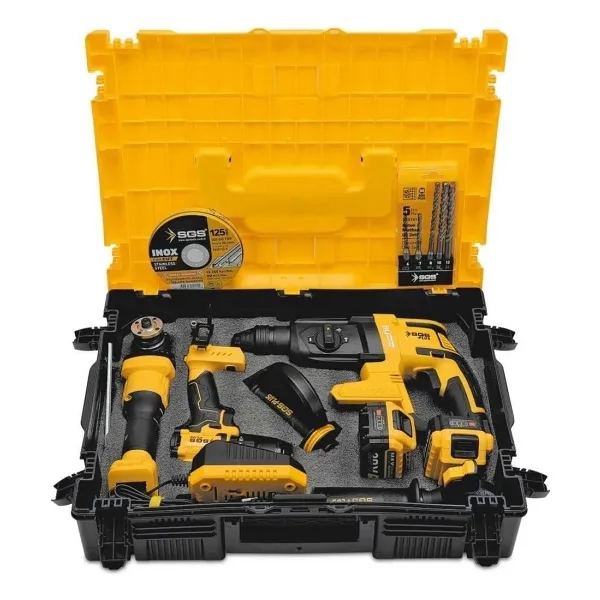 Sgs X-Tech Combo Set Çift Akülü Darbeli Matkap, Şarjlı Vidalama Kırıcı Delici , Şarjlı Avuç Taşlama ,15 Parça Aksesuar