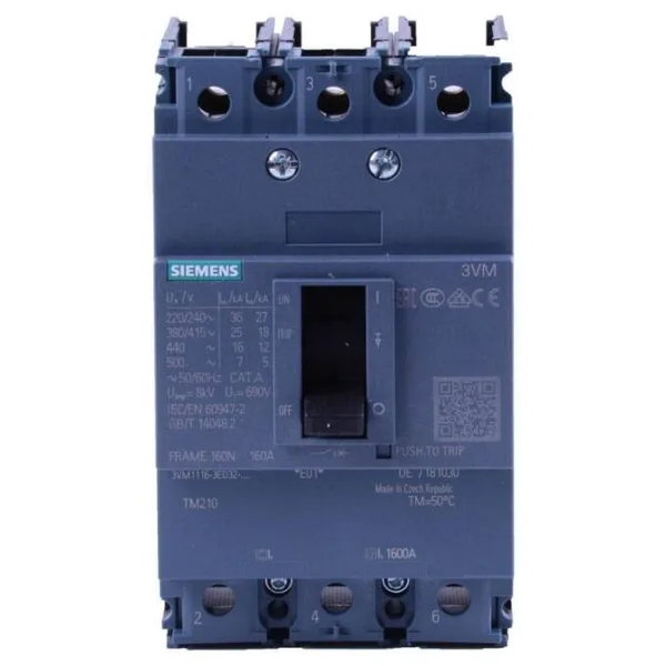 Siemens Kompakt Şalter 3 Kutuplu 25KA 160A Sabit 3VM1116-3ED32-0AA0