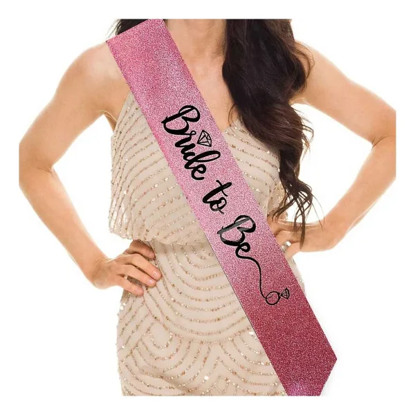 Skygo Pembe Üzeri Siyah İtalik Alyanslı Bride To Be Yazılı Simli Işıltılı Kuşak Kemer 10x80 cm