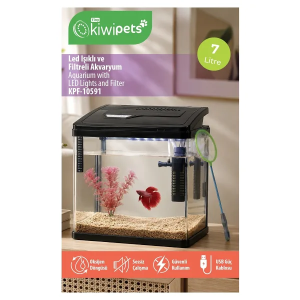 Tiny Kiwipets Kpf-10591 Led Işıklı Akvaryum Filtreli Usb Aydınlatma Kompakt Tasarım