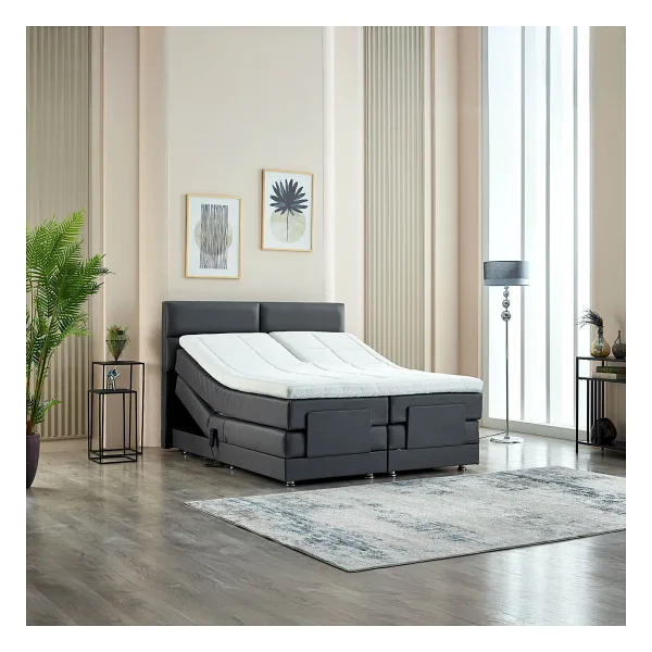 Unimet Nivo Elektrikli Motorlu Hareketli Kumandalı Çift Kişilik Baza+Başlık+Yatak Set - Antrasit - 180 x 200 cm