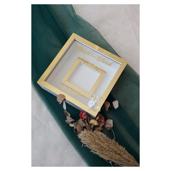 Verda Çerçeve Ledli 25x25 Cm Fotoğraf Bölümlü Beyaz Gold Renk Verda Anı Çerçevesi-6 Cm Derinlikli Anı Çerçevesi