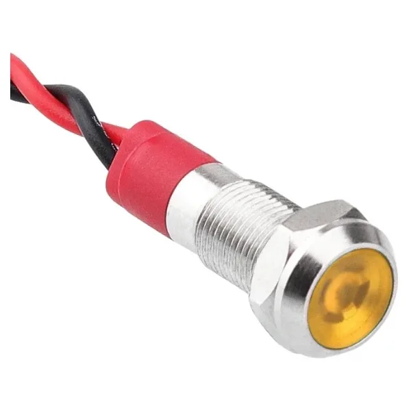 WD06L-P2 6mm 12-24V Kablolu Metal Sinyal Lambası - Sarı