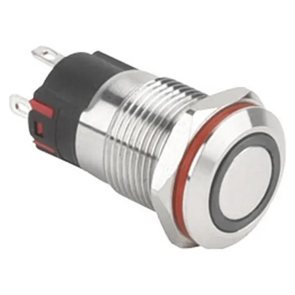 WD12A-P1Z-E 12mm Düz Anahtarlı Işıklı Metal Buton - Beyaz