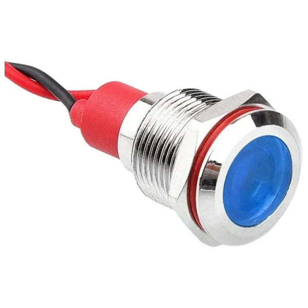 WD12L-P2 12mm 12-24V Kablolu Metal Sinyal Lambası - Mavi