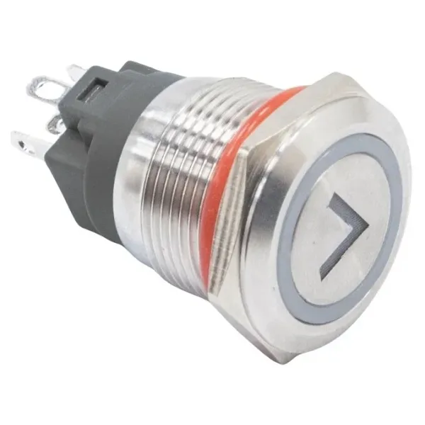 WD19A-P1-ET 19mm Düz Yaylı Işıklı Ok İşaretli Metal Buton - Beyaz
