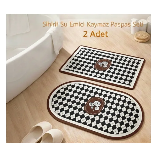 Aşkana 2'li Sihirli Paspas,Su Emici, Kaymaz Tabanlı, Banyo,Duş,Mutfak,Lavabo,Balkon Kapısı (57,5x38 cmX 2)