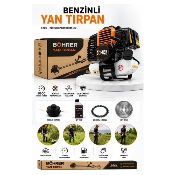 BÖHRER Alman Dark 2 Zamanlı Dark Pro Yan Tipi Benzinli 12 Hp/ H Çim Ot Biçme Kesme Makinesi 2tyağ