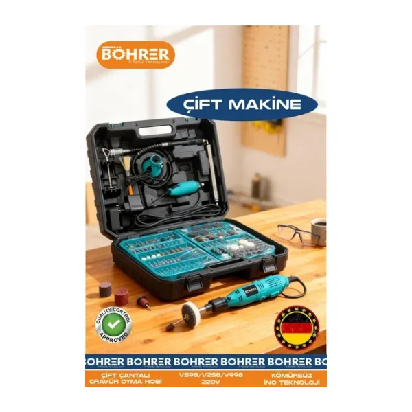 BÖHRER Elektrikli 2 Makineli Full Set Hobi Gravür Oyma Mini Taşlama Makinesi