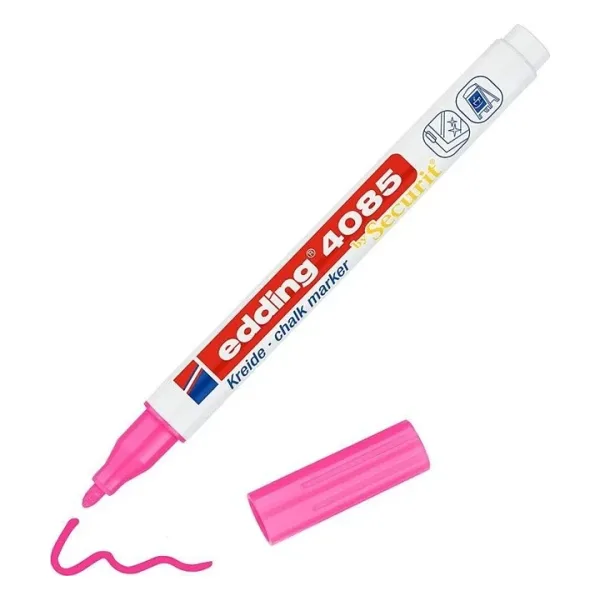 Edding 4085 Kara Tahta ve Cam için 1-2 mm Yuvarlak Uçlu Likit Tebeşir Kalemi Fosforlu Pembe
