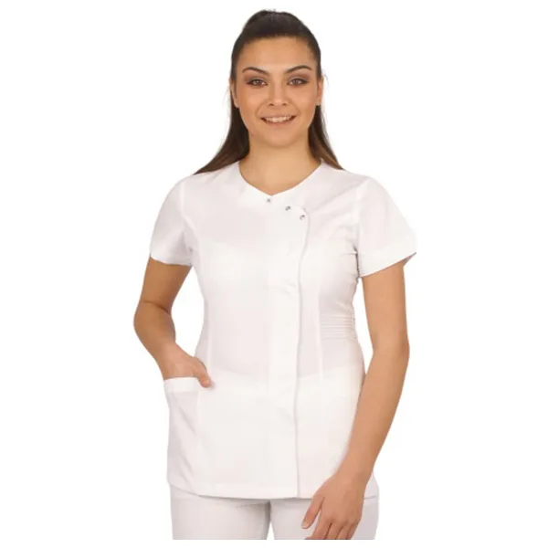 Emel Tekstil Doktor Hemşire Gold Alpaka Kadın Yandan Nervürlü Forma Üst - 48 - Beyaz