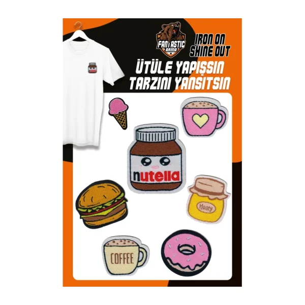 FANTASTIC ARMA Ütü Ile Yapışan Dokuma Arma Seti Patch Yama Coffee, Donut, Nutella, Hamburger Modeli