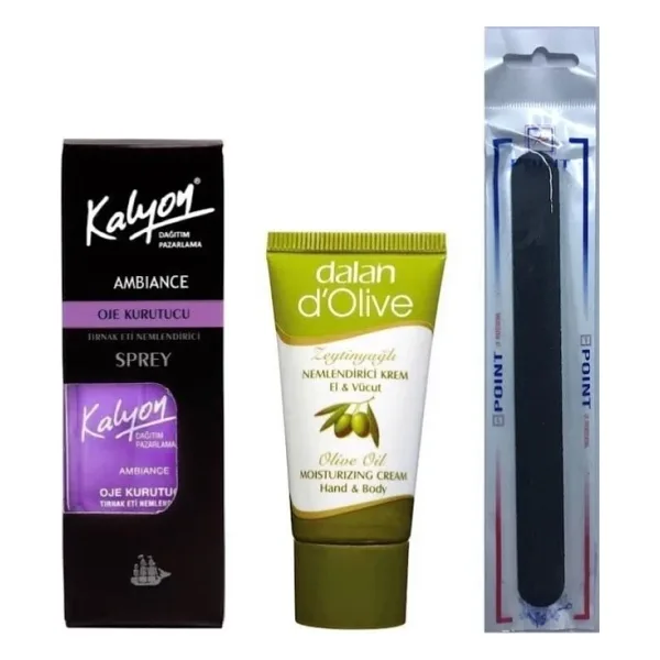 Kalyon Oje Kurutucu Sprey 17 ML + Dalan Krem 20 Ml + Tırnak Törpüsü