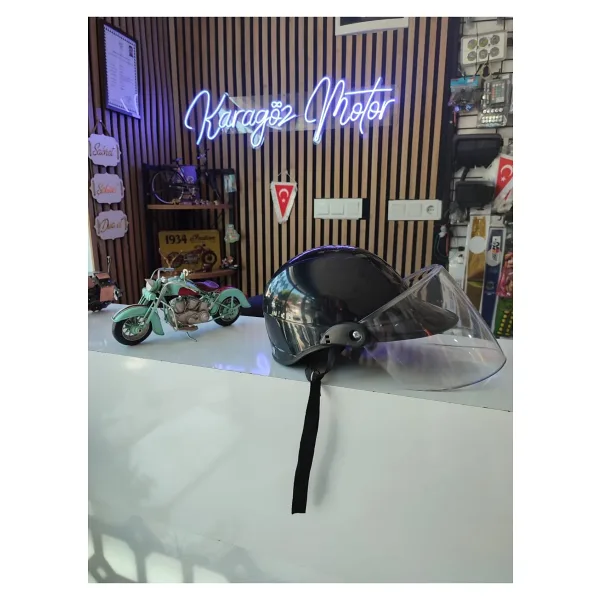 karagöz motor Motorsiklet Camlı Jokey Kask Siyah