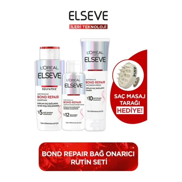 L'Oreal Paris Tarak Hediyeli L'oreal Paris Elseve Bond Repair Şampuan + Şampuan Öncesi Kurtarıcı Bakım + Saç Bakım Kremi Seti
