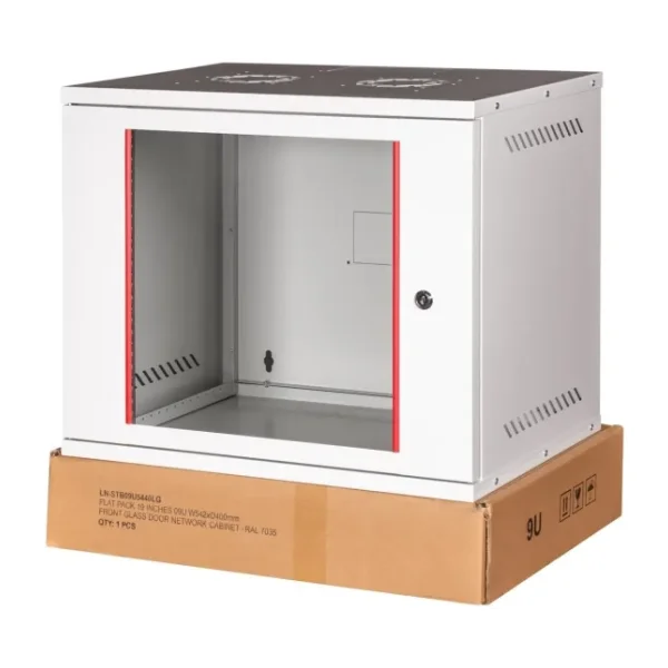 Lande - 9u 19" Cam Kapaklı Duvar Tipi Rack Kabinet Genişlik: 544 Mm Derinlik: 400 Mm Açık Gri Demonte