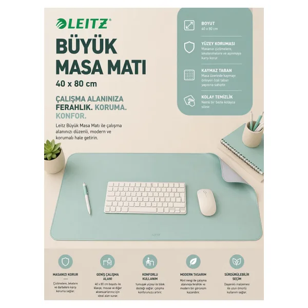 Leitz Büyük Masa Matı 40x80 cm Mint Renk Kod: 5380051