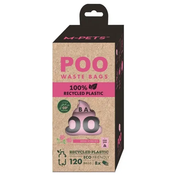 M-Pets Poo 100% Recycled Dışkı Poşeti Gül Kokulu 8X15 Yaprak