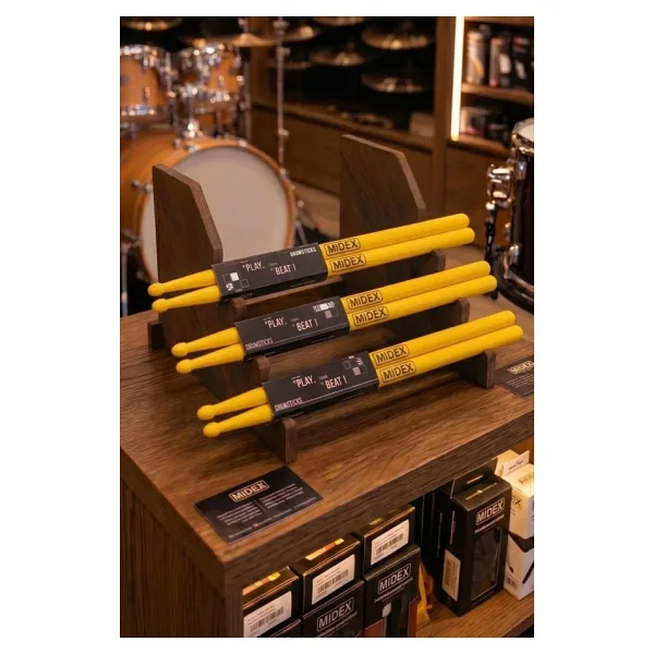 Midex GFK-801YL-3X 5A Bateri Baget Kırılmaz Polyemid Sarı Renk Davul Bageti 5A Drumsticks 6 Adet (3 Çift)