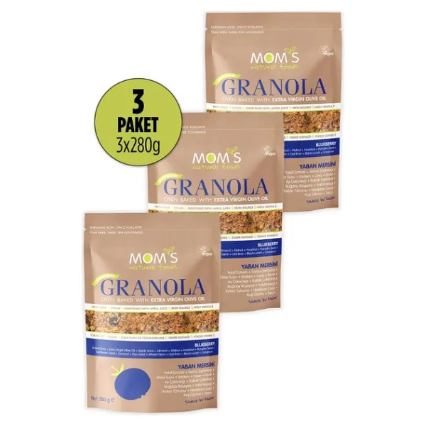 Mom's Natural Foods 3'lü Yaban Mersini Granola 840 gr Meyveli Sağlıklı Atıştırmalık