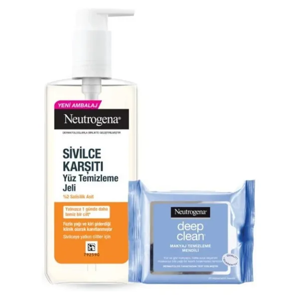Neutrogena Karşıtı Temizleme Jeli 200 ml + Deep Clean Makyaj Temizleme Mendili 25 adet