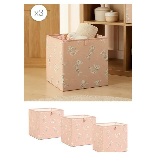 Ocean Home Textile 3'lü Çocuk Odası Deniz Kızı Kutu Set 33 x 30 x 33 cm