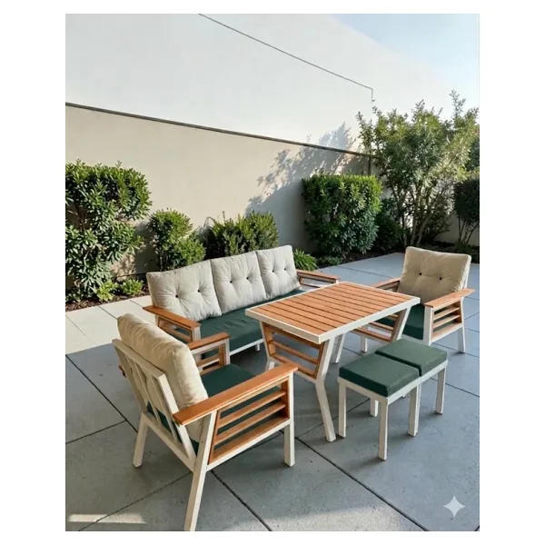 Olivia Metal Bahçe Balkon Teras Koltuk Takımı 3+1+1+Masa+2 Adet Puf