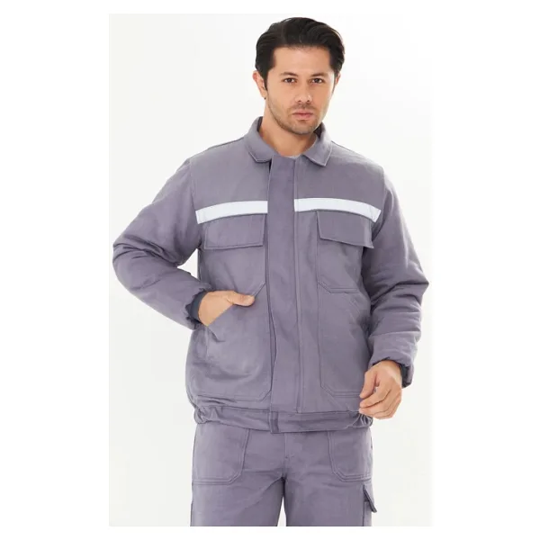 Orange Safety Mont 7/7 Gabardin %100 Pamuk Reflektörlü Kapitoneli Kışlık Gri