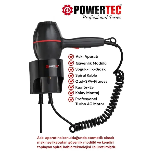 Powertec TR-301 2500 W Askı Aparatlı Saç Kurutma Makinesi
