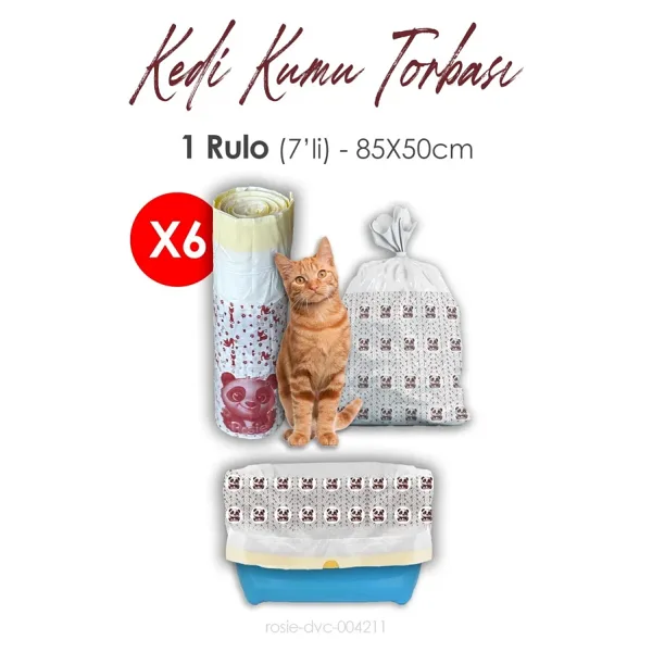 Rosie 6 Rulo Kedi Kumu Torbası, 85X50cm Boyutunda, 7' Li 6 Rulo