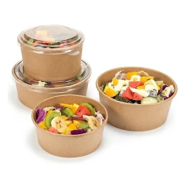 ŞeyliŞeyler - Kraft Salata Kabı 1100 gr / 1100 cc 100 Adet - Şeffaf Kapaklı Sızdırmaz Paket Servis Kasesi (Kapak Dahil Set)