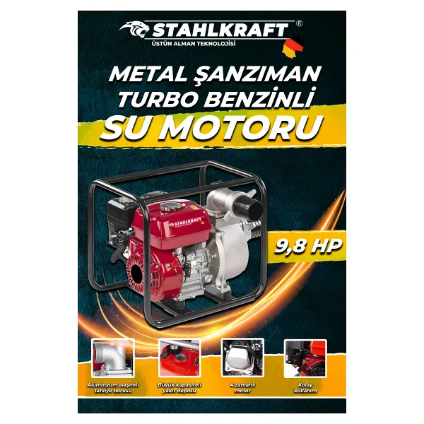 STAHLKRAFT Metal Şanzıman Turbo Benzinli Yüksek 3 Parmak Benzinli Su Motoru