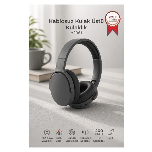 Torima P2961 Koyu Gri Kulak Üstü Bluetooth Kulaklık