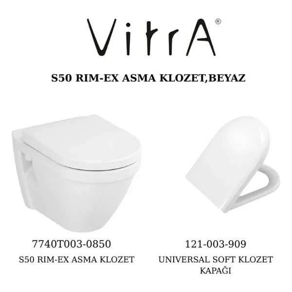 VitrA S50 Rimex Asma Klozet + VitrA Yavaş Kapanan Kapak - Beyaz