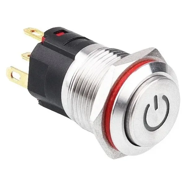 WD16A-G1-C 16mm Çıkık Yaylı Işıklı Power Metal Buton - Beyaz