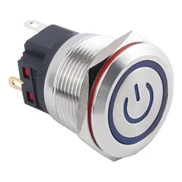WD22B-P1Z-EC 22mm Düz Anahtarlı Işıklı Power Metal Buton - Mavi