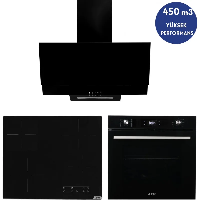 Alveus Afm Serisi Ageo Vitro. Elektrikli Cam Dijital Siyah Ankastre Set ( V6-04 + Fm7700 + Fm3300)