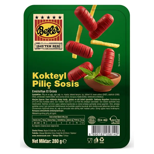 Beşler 280 gr Piliç Kokteyl Sosis