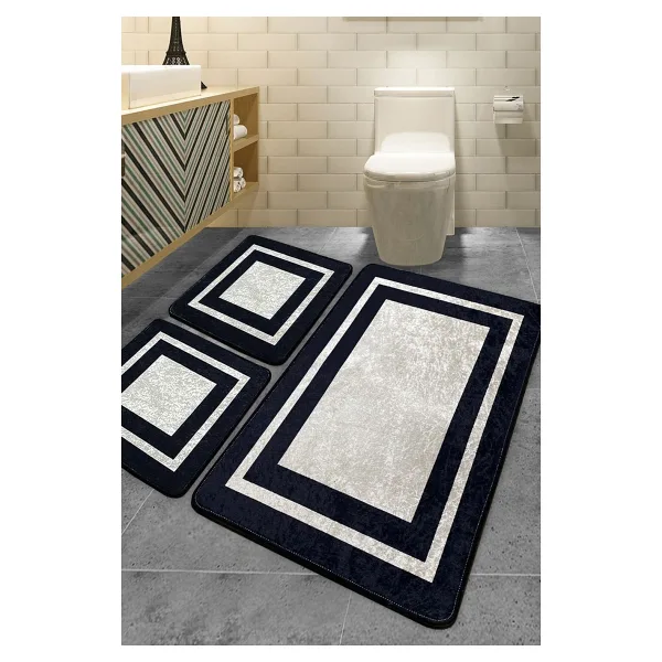 Chilai Home Black Frame 3'lü Set Banyo Halısı Djtbanyobanyo