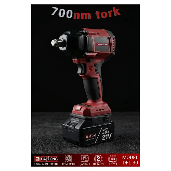 Daflong Pro Dijital Ekranlı Dijital Ayarlanabilir Devir Güçlü 700Nm Torklu Şarjlı Somun Sökme Dfl-30