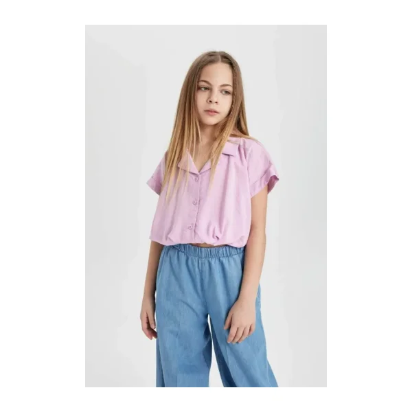DeFacto Kız Çocuk Cropped Fit Kısa Kollu Gömlek D7641a825sm