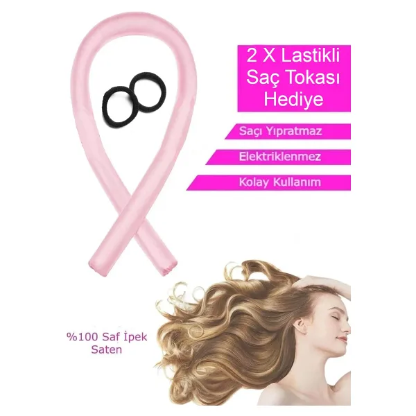 Deko Dekor Isısız Saç Şekillendirme Seti Pudra Pembe Saten Saç Sosisi Saç Bigudisi Seti Saç Şekillendirici