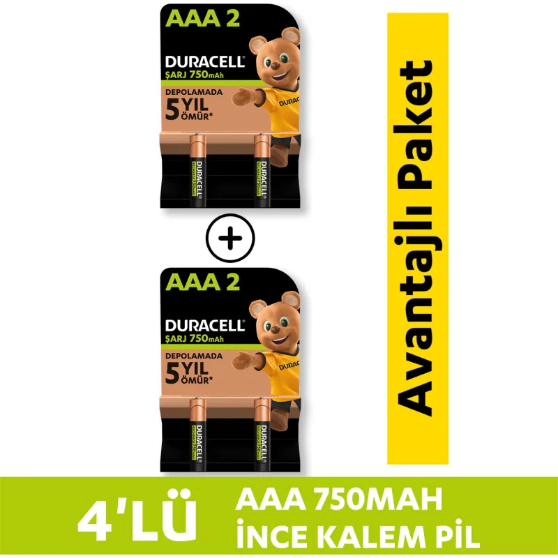 Duracell 750 mAh 4'lü Şarjlı AAA İnce Kalem Pil