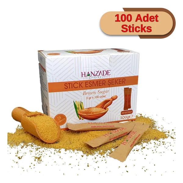 Hanzade Bitkisel Stick Kahverengi Esmer Şeker 100 Sticks 300 G
