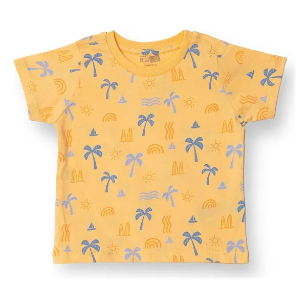 HelloBaby Basic Erkek Palmiye Ağacı Baskılı T-Shirt Erkek Bebek 2 Yaş