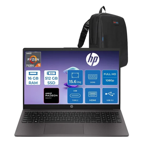 HP 255R G10 D30M3ET Ryzen 5 7535U 16 GB 512 GB SSD Radeon 660M 15.6" W11P Full HD Notebook