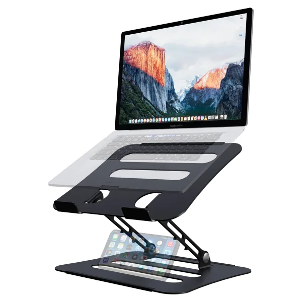 Jön Metal Katlanabilir Telefon Tutuculu Tüm Modellerle Uyumlu Ayarlanabilir Notebook Laptop Standı Yükseltici - Siyah