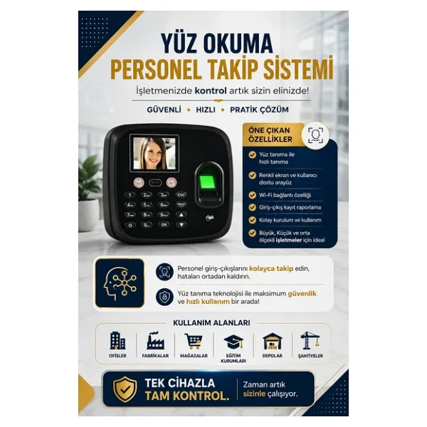 Kablosuz-Wifi Yüz Okuma Personel Takip-Web Giriş-Çıkış Programı (10 Kart Hediyeli)