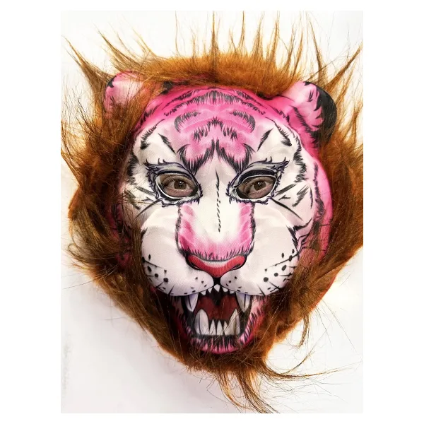 Kahverengi Saçlı Pembe Yüz Kurt Maske Kaplan Maske Mega Peluş 26 No