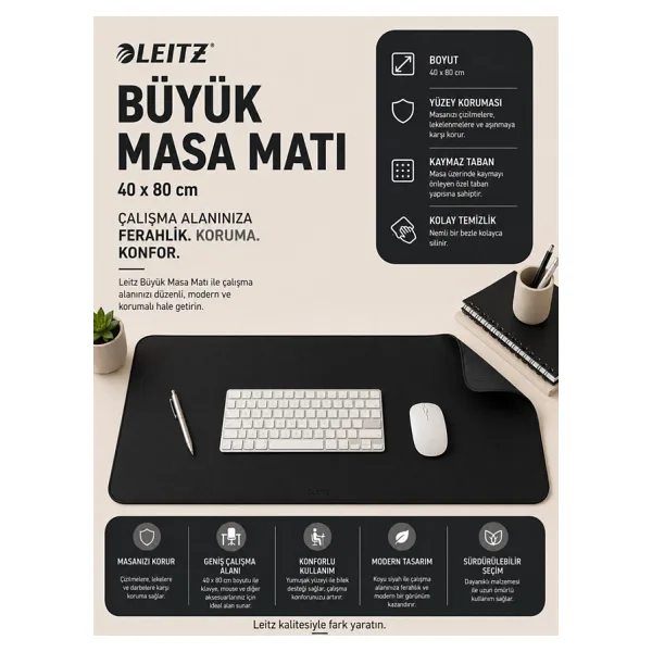 Leitz Büyük Masa Matı 40x80 cm Siyah Renk (Kod: 53820095)